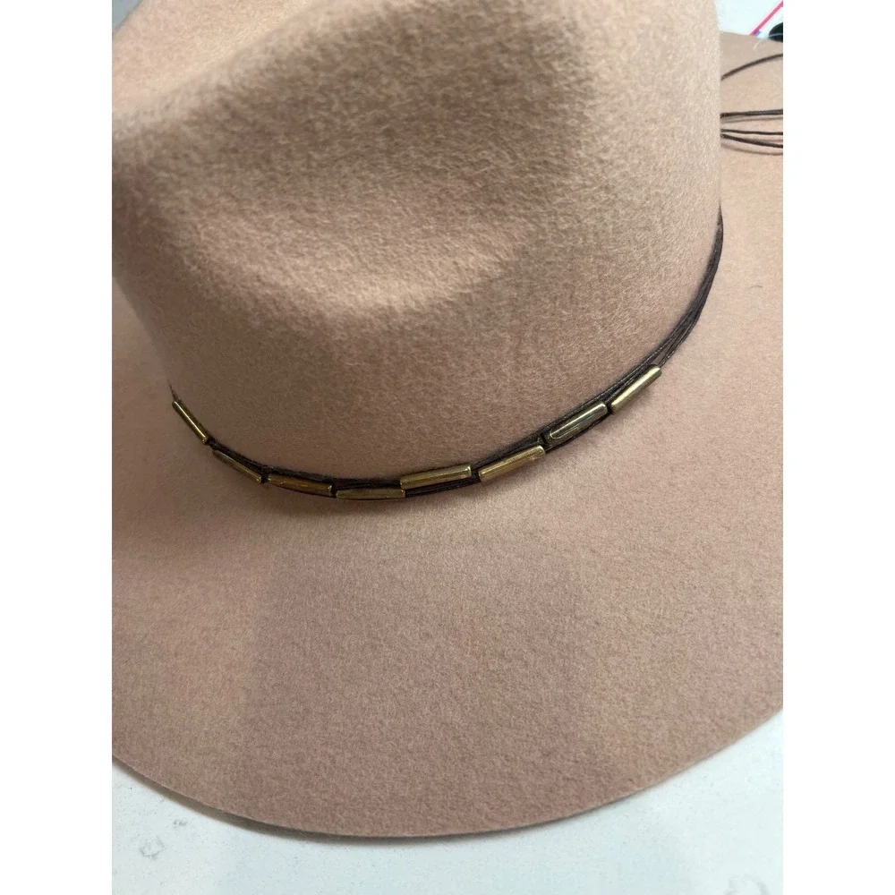 Women‎ Wide Brim Fedora Hat Pecan with Gold Beaded Band Accent Felt